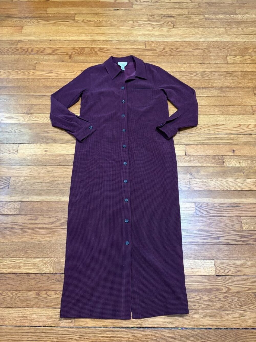 Talbots Womens Button Down Shirt Dress Size 8 Petite 8p Purple Black Check Midi